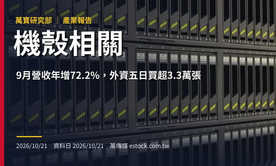 機殼相關產業報告：9月營收年增72.2%，外資五日買超3.3萬張