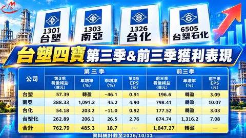 台塑四寶前三季賺逾1,847億元，南亞(1303)、台塑化(6505)雙創歷史新高