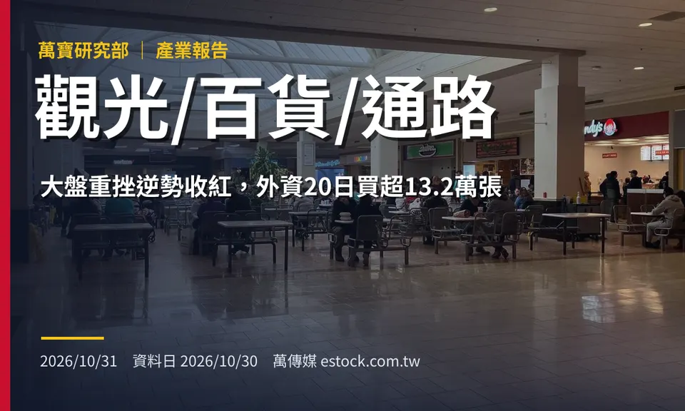 觀光/百貨/通路產業報告：大盤重挫逆勢收紅，外資20日買超13.2萬張