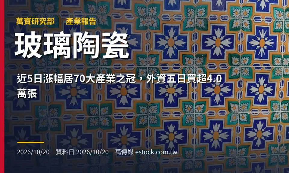 玻璃陶瓷產業報告：近5日漲幅居70大產業之冠，外資五日買超4.0萬張