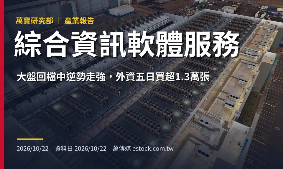 綜合資訊軟體服務產業報告：大盤回檔中逆勢走強，外資五日買超1.3萬張